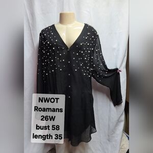 Roaman's Elegant Black Top with Pearl Details